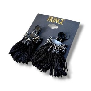 Fringe | NWT Elegant Black Boho Tassel Fringe Earrings